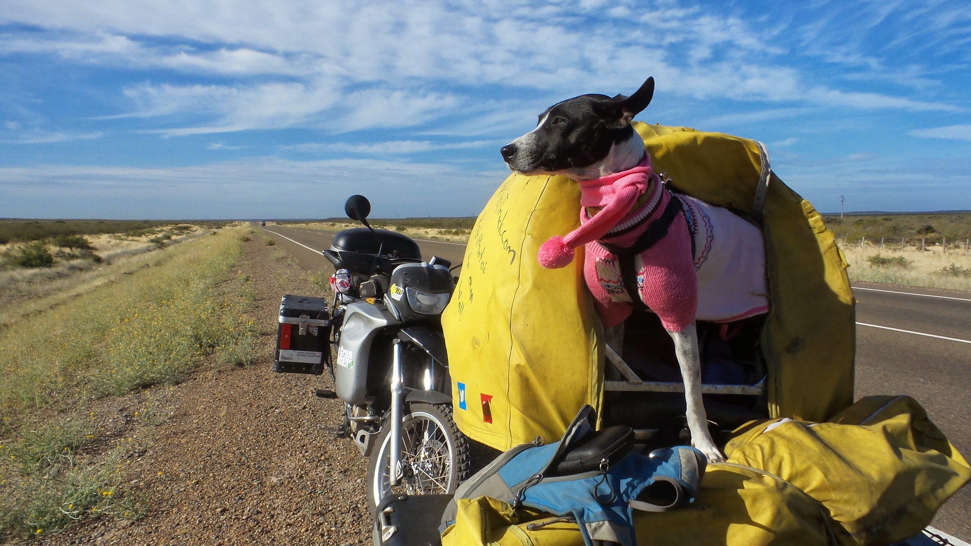 Weeti riding south in Argentina, 2015