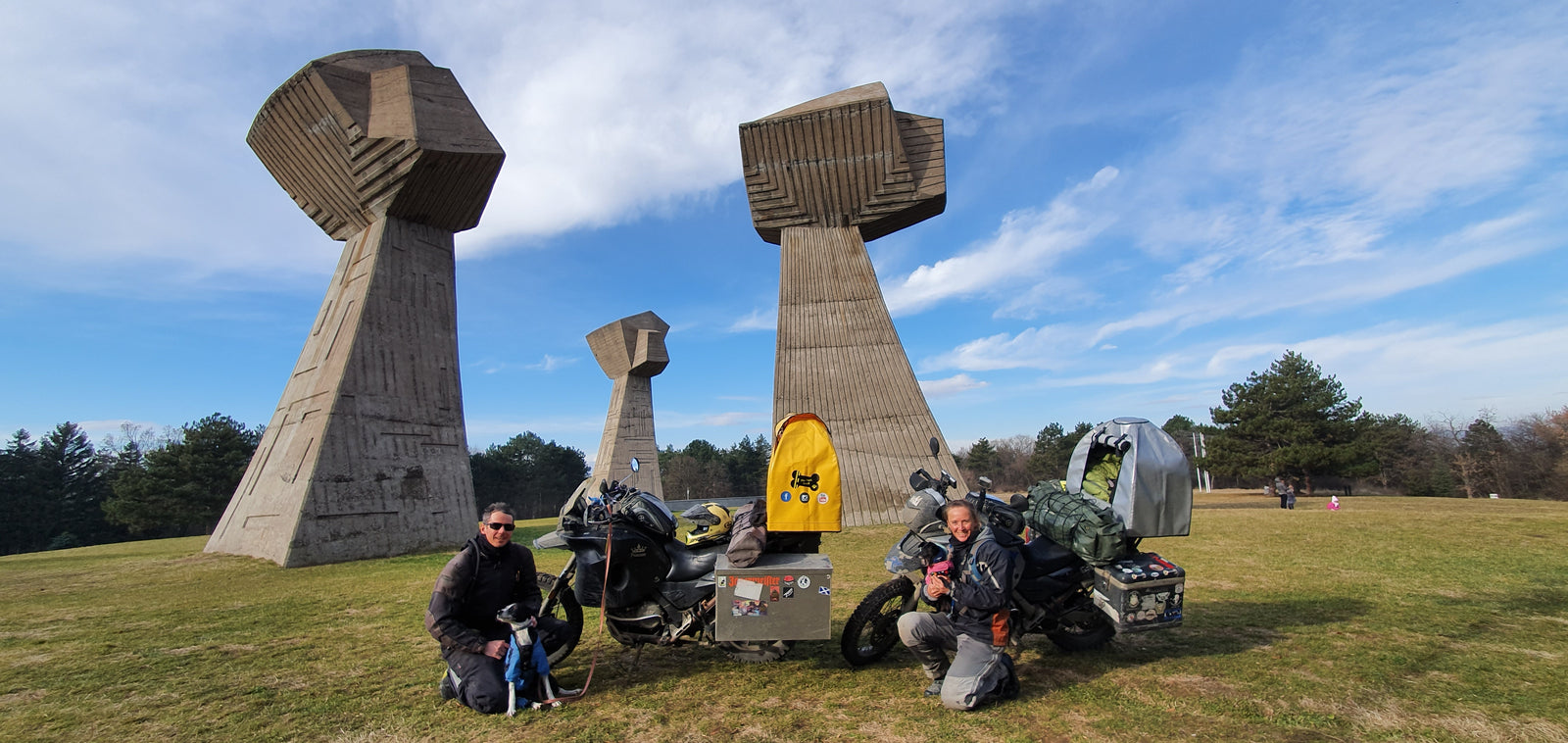 The Pack Track at the Bubanj Memorial in Nis, Serbia. The three large concrete fists driving out of the ground towards the sky commemorate the 10,000 citizens of Nis who died during WWII.